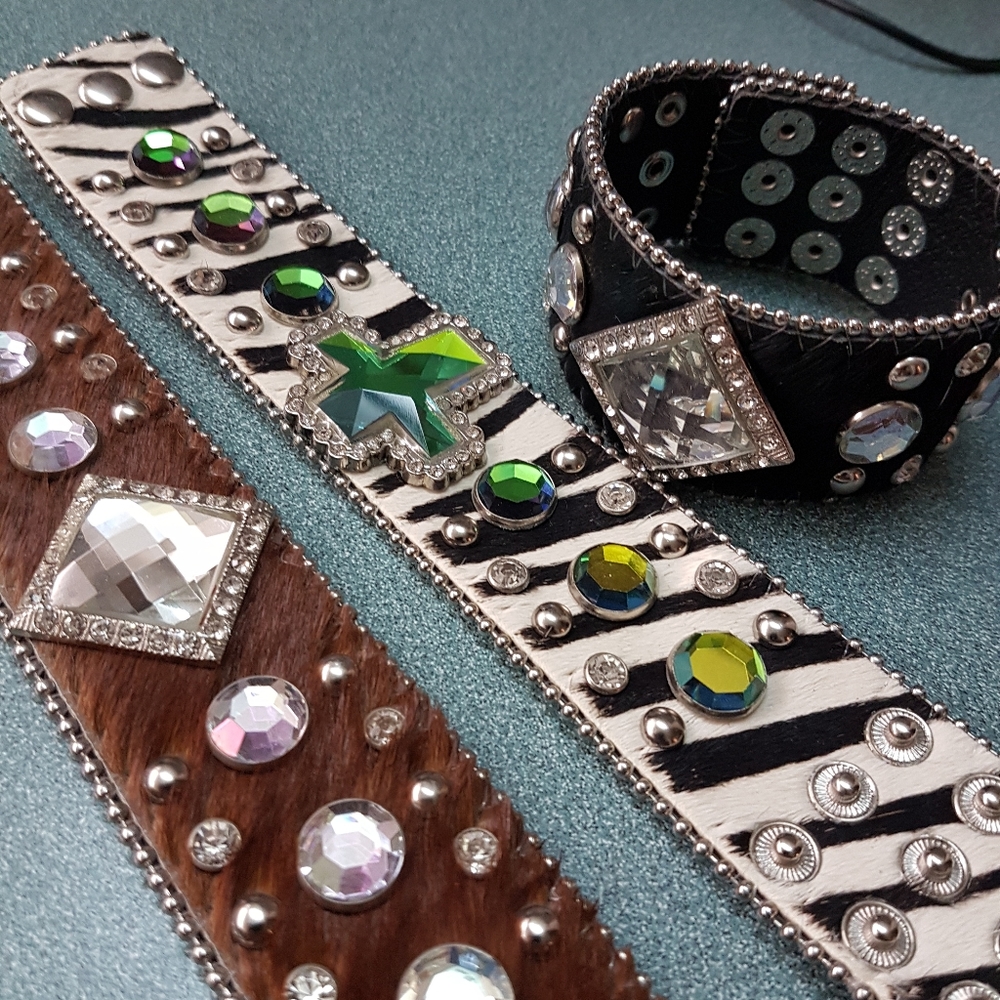 3 Glittery Western Leather Wristlets